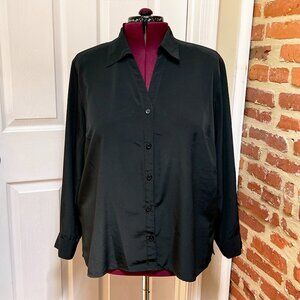 Notations Black Long Sleeve Collared Button Down Blouse